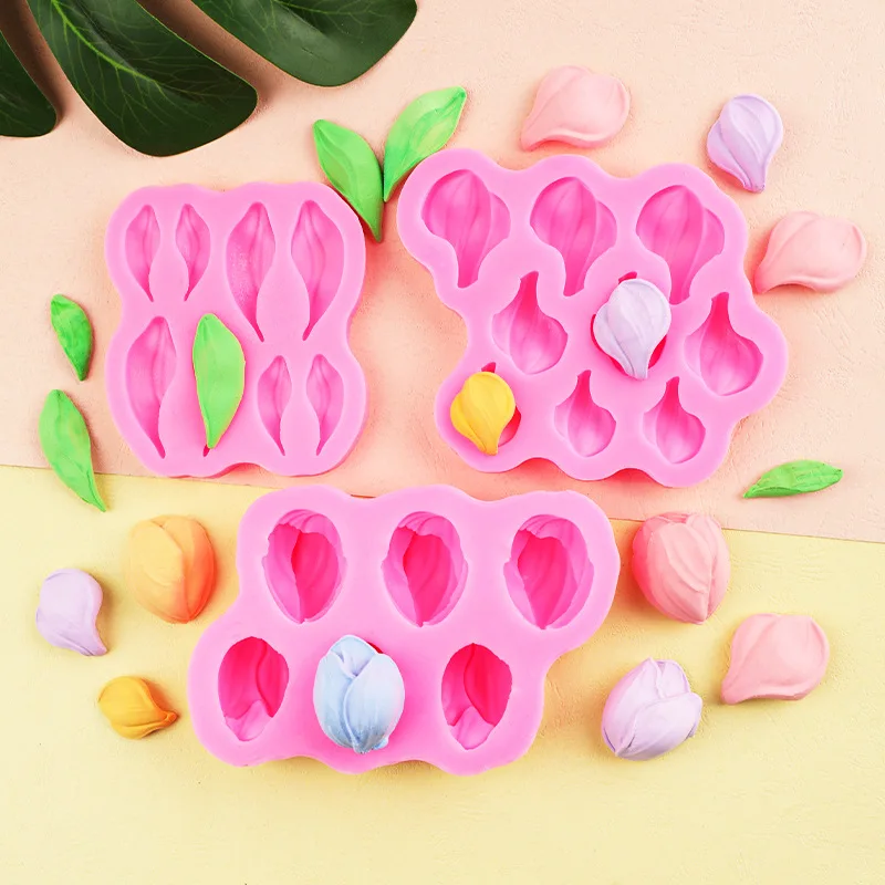 

3Pcs Tulip Flowers Petals Leaf Silicone Molds Diy Fondant Biscuit Cookies Soap Sugar Pudding Chocolate Mould Cake Decoration