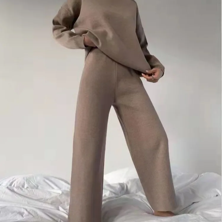 

Women's Knitted Set Loose Casual Wide Leg Pants Pure Color Comfortable Spring Faion Student School orm Work Outfit