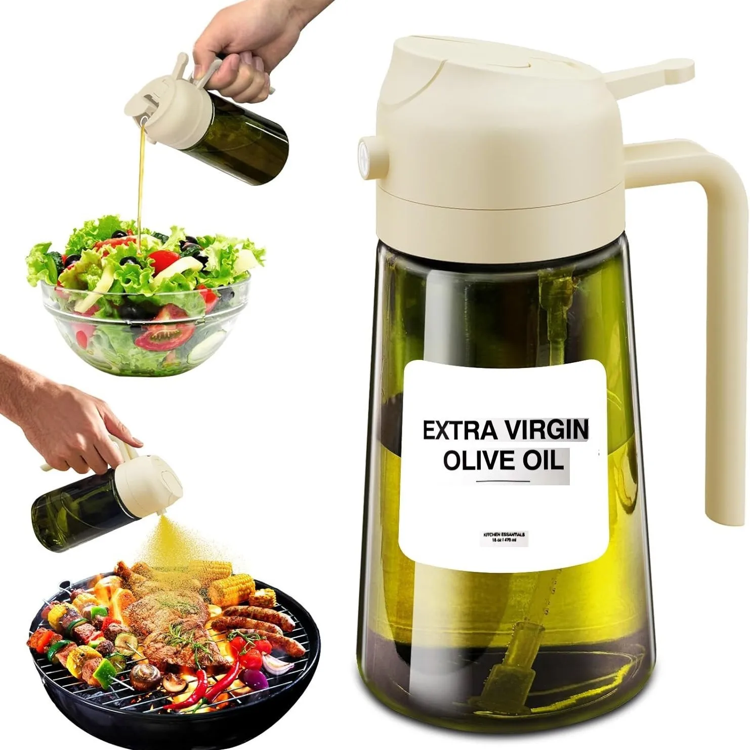 

600ml 2-in-1 Glass Oil Sprayer Bottle with Spray Oil Dispenser Kitchen BBQ Baking Roasting Picnic Tool Cruet Oil Jar
