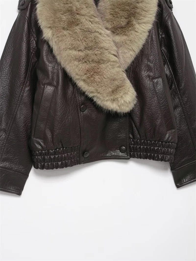 2025 outono/inverno novas roupas femininas, gola de pele removível, jaqueta bomber Shearling B-3.