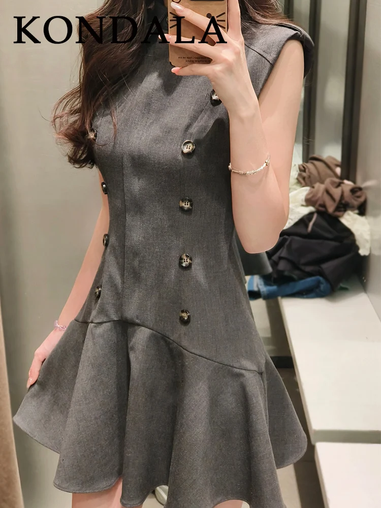 KONDALA Polo grigio Sweetheart Donna Club Canotta Pieghe Abito Moda 2025 Mini abito a pieghe Senza maniche Night Party Abiti moderni