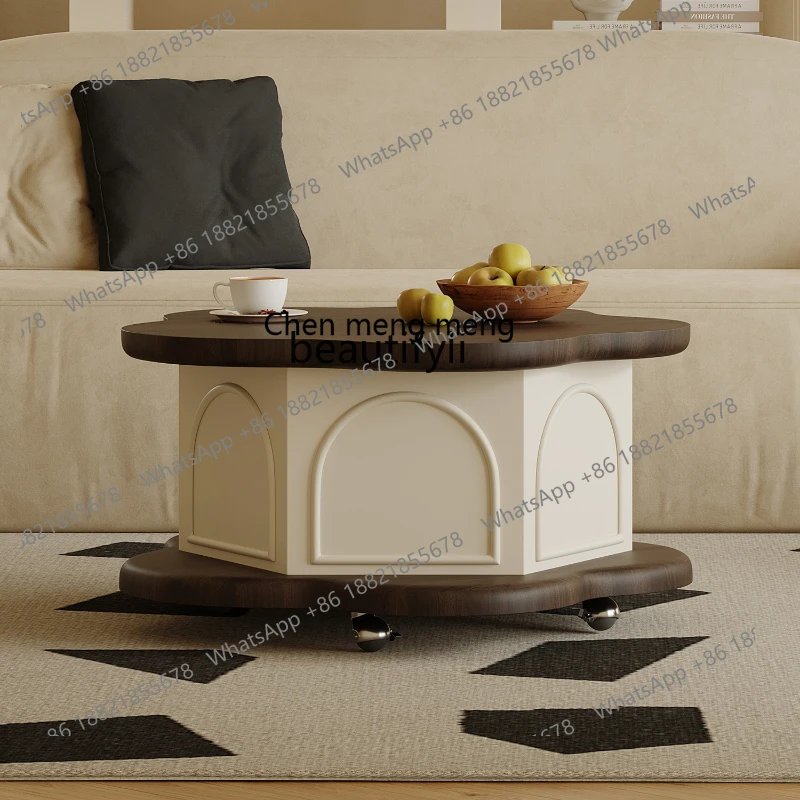 

X French Retro New Small Shaped Portable Coffee Table Multi-Function Lifting Living Room Home Storage