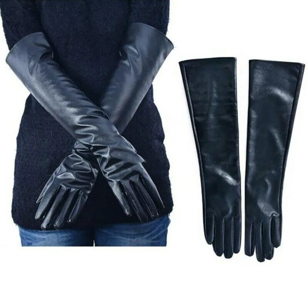 Fashion Women Long Elbow Gloves Soft Ladies Gloves Warm Winter Lined Leather Gloves