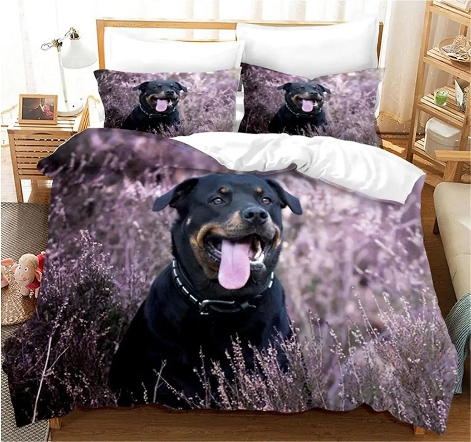 Rottweiler Duvet Cover Twin Black Rottweiler Twin Bedding Set Animal Theme for Dog Lover Polyester Double Queen King Quilt Cover