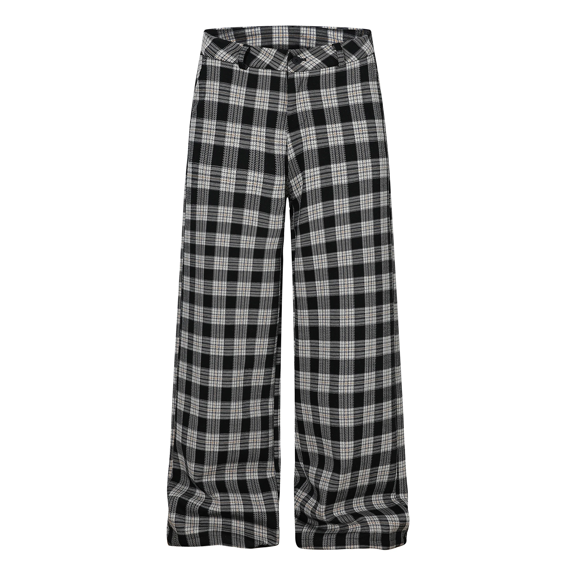 

Black White Plaid Patchwork Wide Leg Pants Autumn and Winter Loose Casual Thicken Straight Trousers Harajuku Checkered Pant