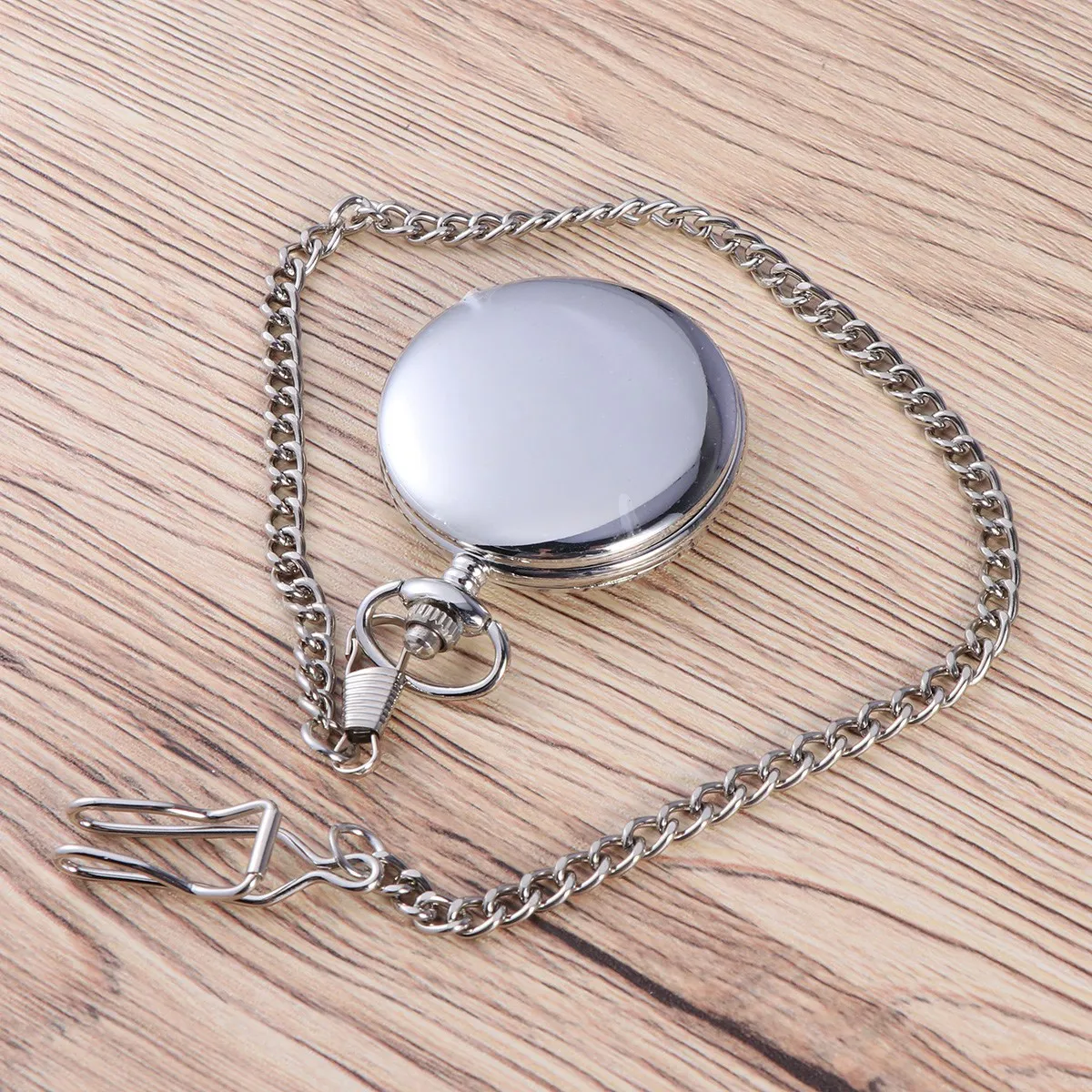 Vintage Men Pocket Watch Silver Stainless Steel Mechanical Movement White Arabic Numerals Dial 12-Hour Time Display Removable