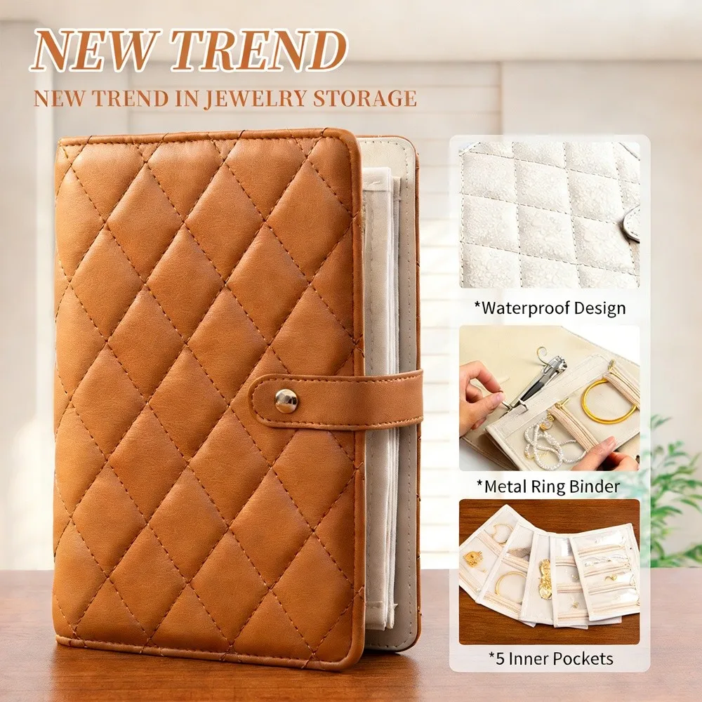 Transparent Jewelry Storage Book Velvet with Zipper Jewelry Packaging Box Clear Pockets Luxury PU Leather Jewelry Organizer