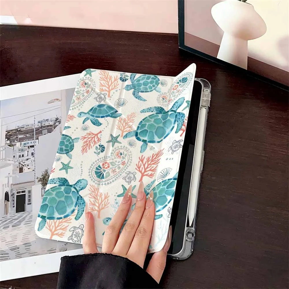 Cute Sea Turtle Watercolor For Samsung Galaxy Tab A8 A9 A11 S6 S7 S8 S9 S10 FE Plus Lite Protective With Pen Slot Tablet Case