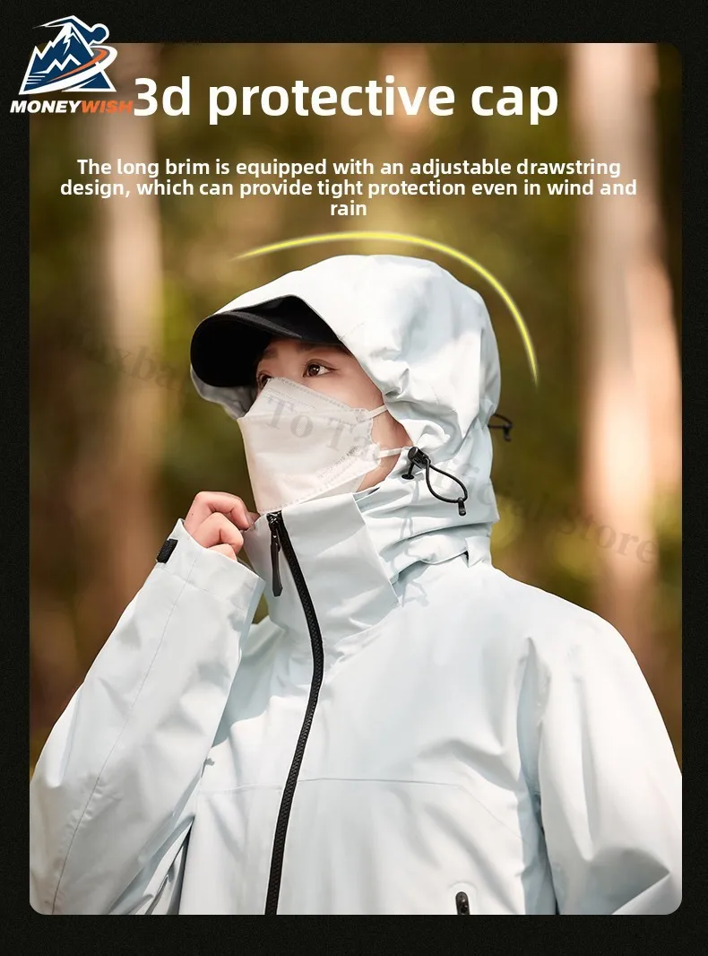 MONEYWISH زوجين تهمة سترة هارد شل الرياضة في الهواء الطلق يندبروف مقاوم للماء تنفس معطف مقنع الترفيه التخييم التنزه معطف