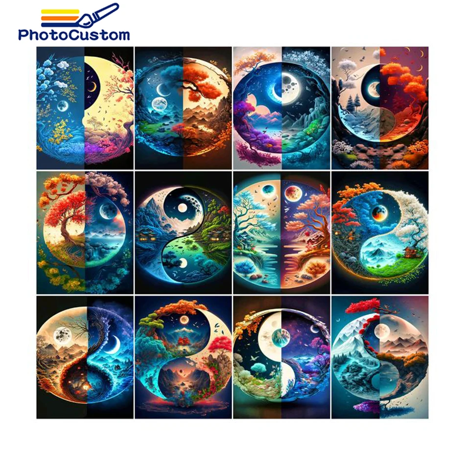 

PhotoCustom Diamond Mosaic Full Drill Round 5D Diy Diamond Painting Kit Landscape Diamond Embroidery Tree Cross Stitch Home Deco