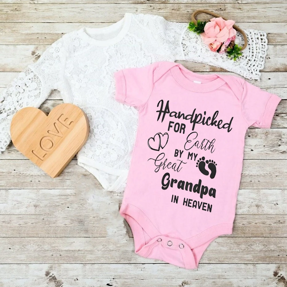 Handpicked for Earth Be My Great Prandpa in Heaven Baby Romper Newborn Boy Girl Bodysuit Summer Short Sleeve Jumpsuit Babys Gift