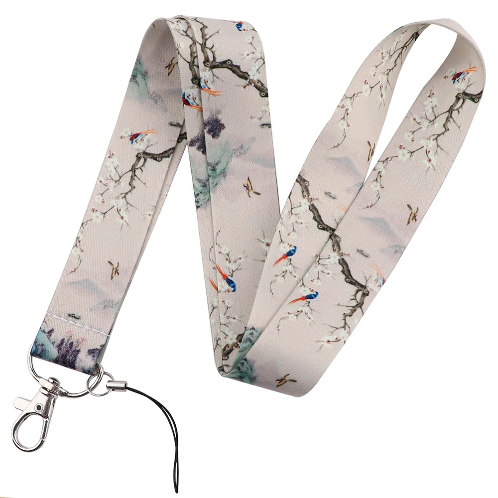 Chinese Style Ink Painting Plum Blossom Lanyards Keys chain ID Card Cover Pass Mobile Phone Badge Holder Neck Straps Accessories