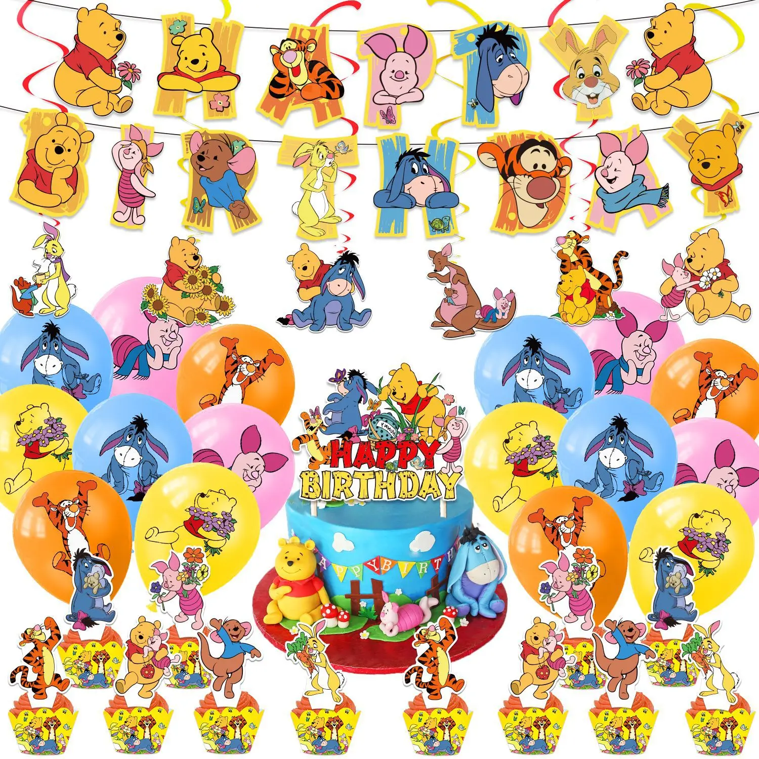 Disney Winnie The Pooh Theme Party Decor Disposable Tableware Banner Cup Plate Balloons Baby Shower Kids Birthday Party Supplies