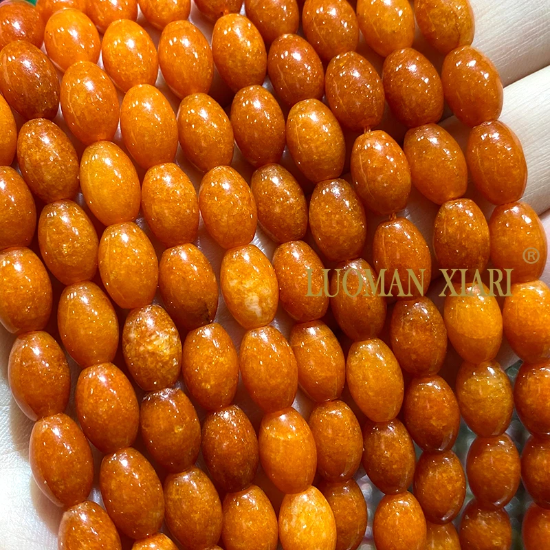 8x12MM Oval Natural Stone Orange Angelite Chalcedony Loose Rice Spacer Beads for Jewelry Making DIY Bracelet Accessories Charms