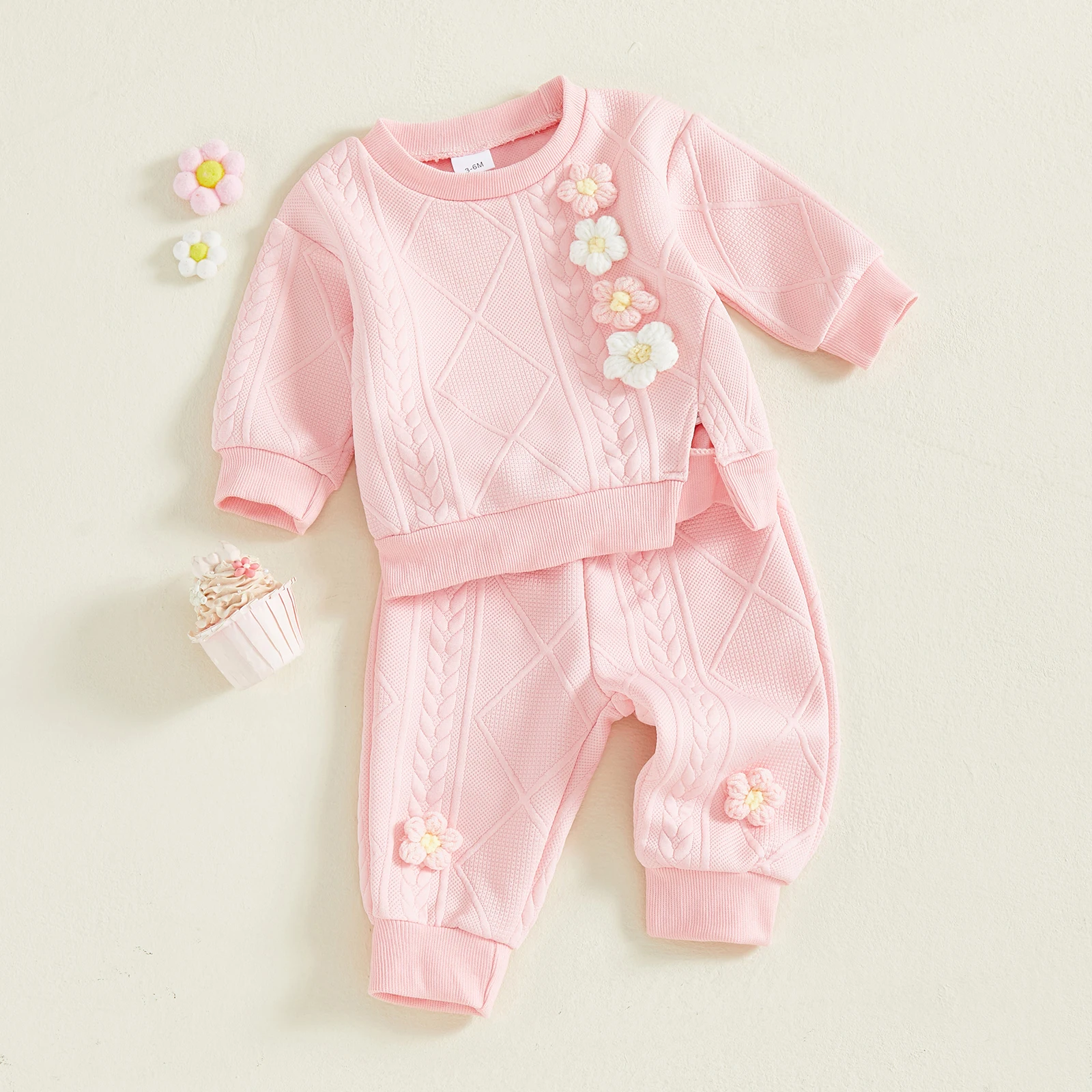 0-5Y طفلة 2 قطعة ملابس الخريف الربيع طويلة الأكمام ثلاثية الأبعاد زهرة سبليت القمم فستان أطفال مع سروال داخلي سويتي الفتيات الملابس مجموعة #2