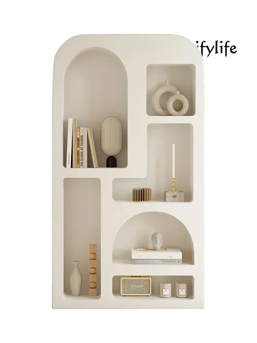 Nordic white cream wind cave cabinet floor-to-ceiling bookcase living room simple decoration display shelf