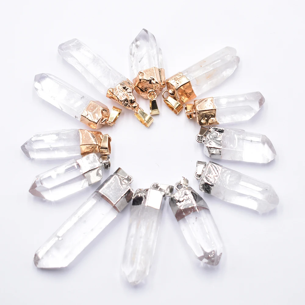 Fashion natural white crystal Irregular pillar shape point Chakra charms pendants for jewelry making Wholesale 12pcs/lot free