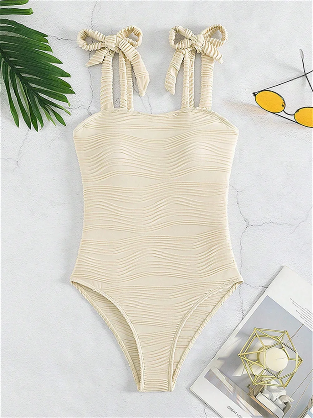 Sexy Bandage Tie Up Bikini Einteiliges Rippen Badeanzug Badeanzug Y2K Urlaub Bademode Pads Frauen Strand Outfit Bikinis de Mujer