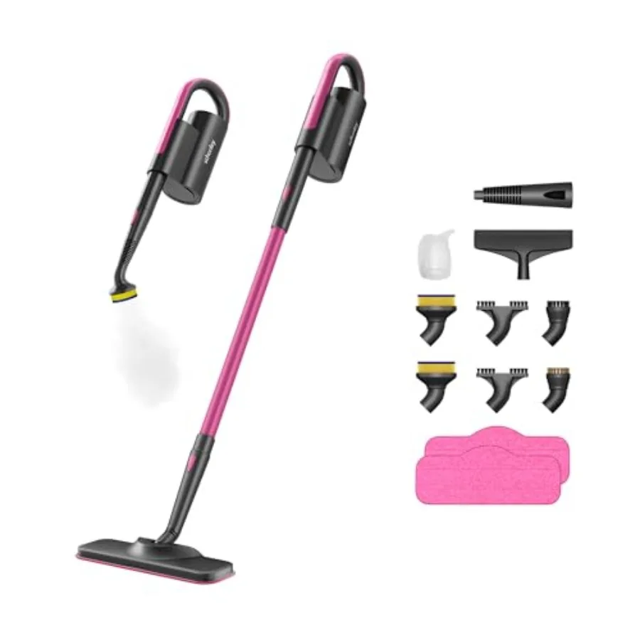 

Steam Mop Cleaner with Detachable Handheld Steamer for Hardwood Laminate Floor Tiles Grout Cleaning in Black with 14-in-1 Multi