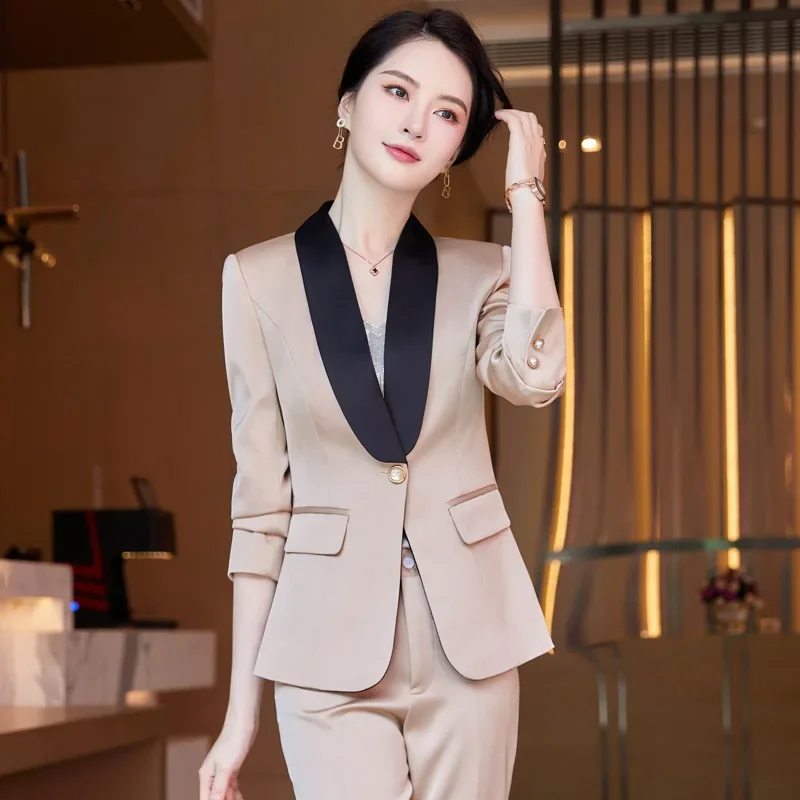 Set di pantaloni blazer da donna eleganti pop Set di pantaloni con colletto a scialle alla moda autunnale Completo da lavoro da donna da ufficio Set coordinato