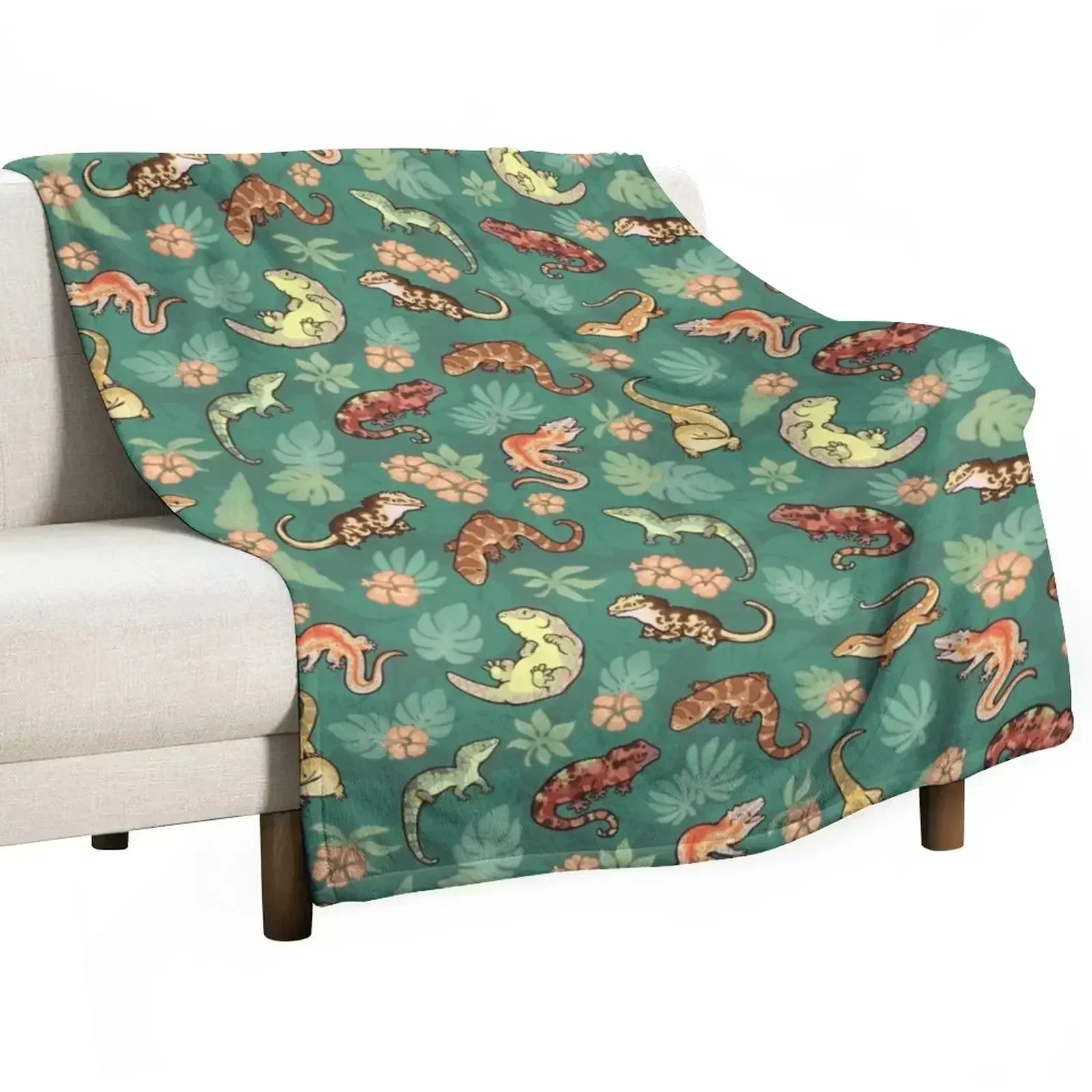 New Gecko family in green Throw Blanket Custom bed plaid For Baby Bed covers Weighted Summer Blankets