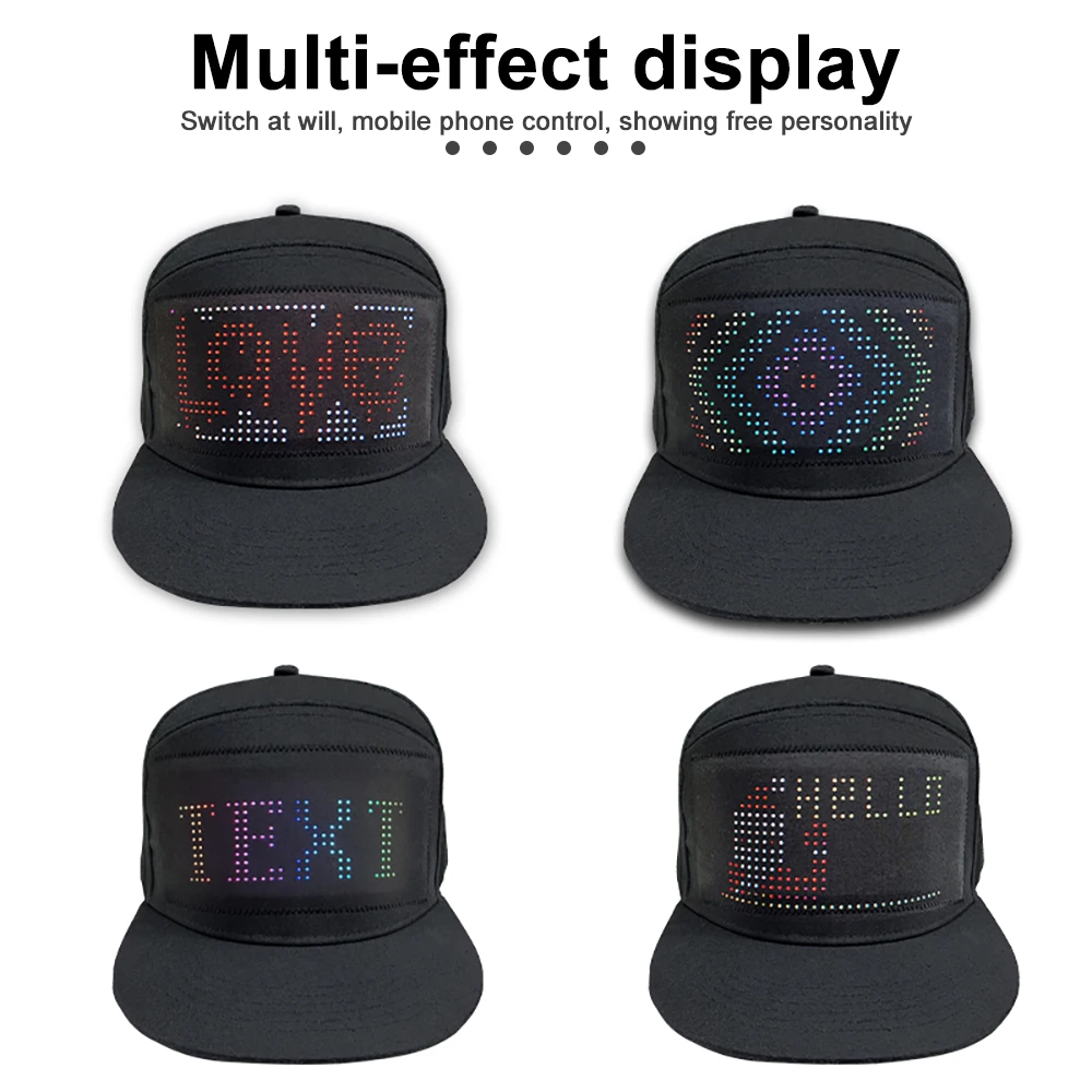 LED Hat Light Display Screen DIY Smart Pixel Matrix Baseball Hat Rechargeable Bluetooth APP Control Hip Hop Street Party Decor