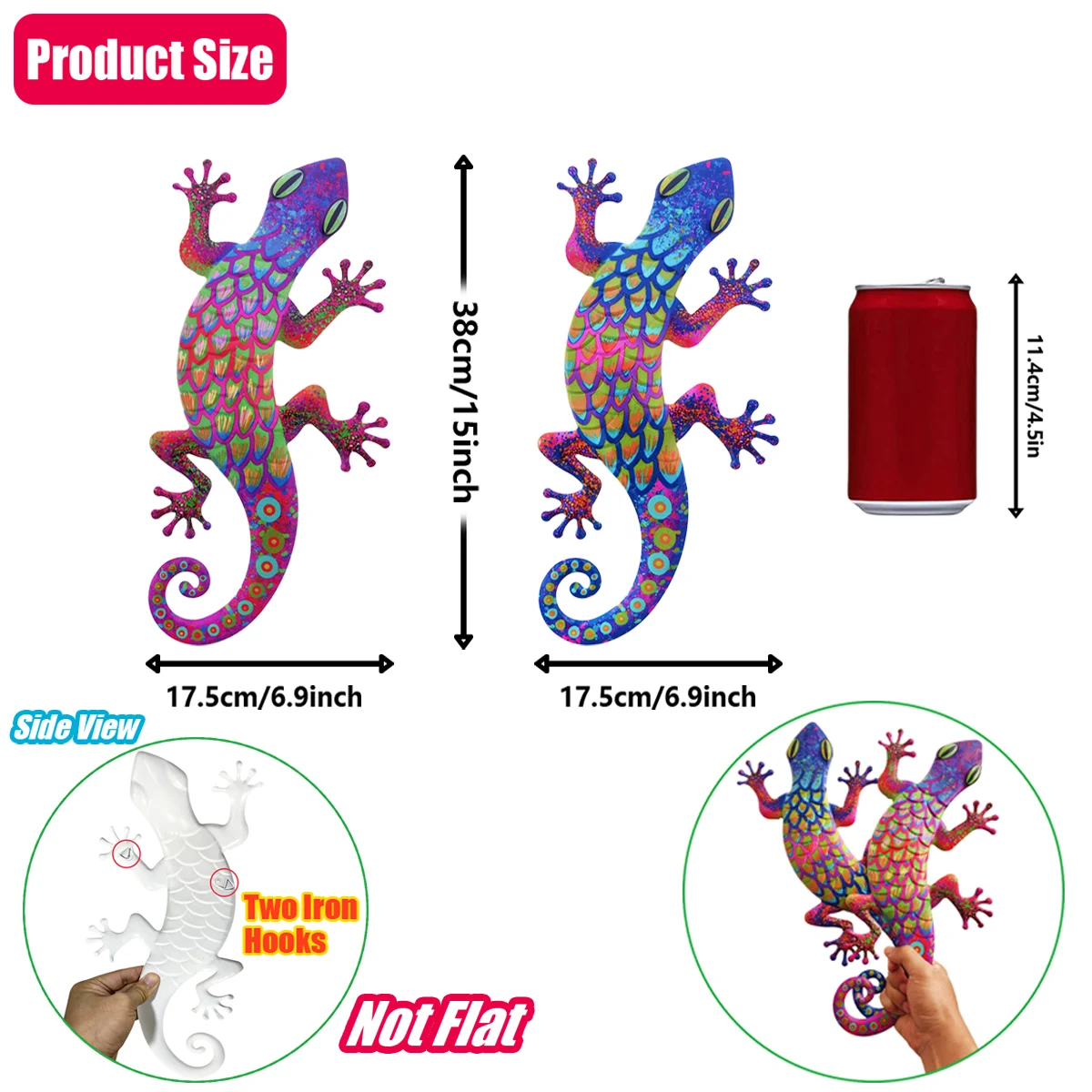 大きな金属製ヤモリの壁掛けアート装飾、3D鉄製トカゲの彫刻、屋外の庭、パティオ、ポーチ用の吊り下げ飾り - 母の日のギフト