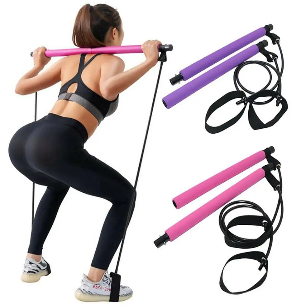 Pilates Bar  Yoga Resistance Band Tube Exercise Stick  Booty Trainer