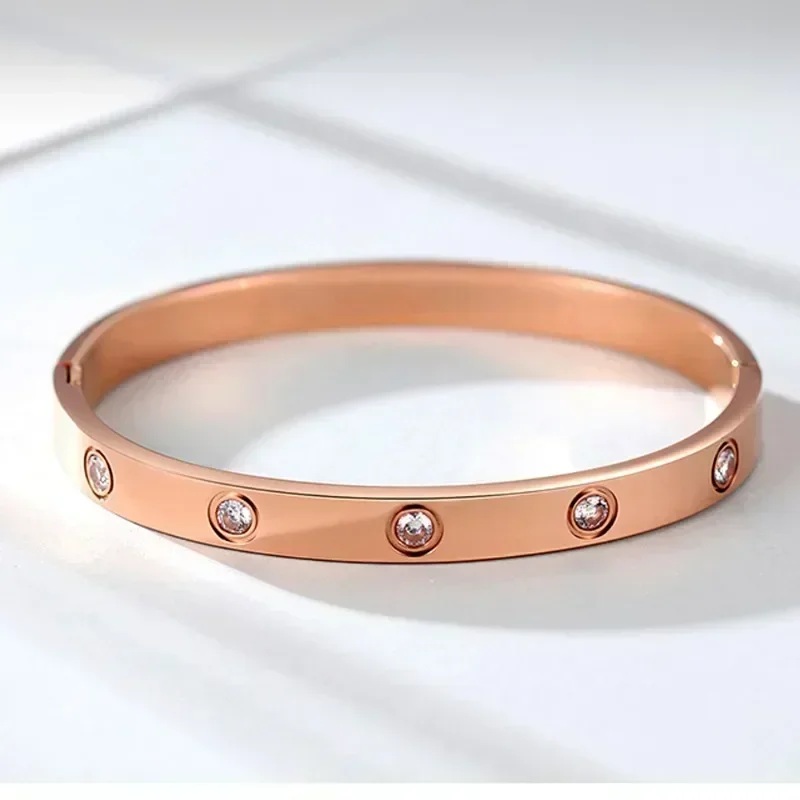 Luxury Female  Shining Crystal Bangles for Women Men Lover Bracelets & Bangles Stainless Steel Pulseiras Feminina Jewelry