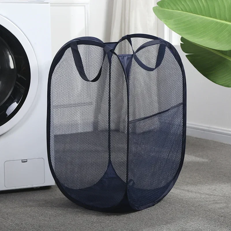 Folding Laundry Basket with Handle Clothes Toy Storage Basket Hollow Mesh Breathable Household Laundry Hamper Sundries Organizer