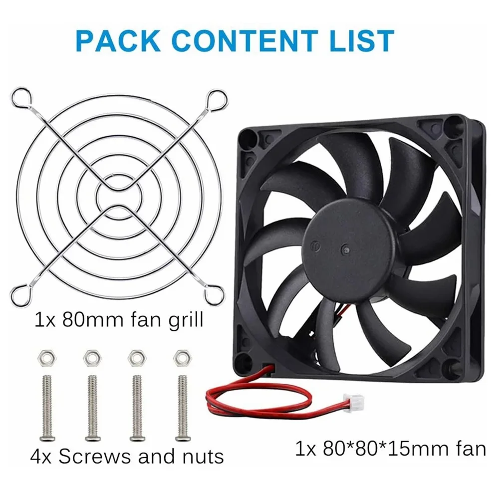 DC 12V 24V 8cm 80x80x15mm 8015 Brushless 2-PIN DC Cooling Fan Cooler With Metal Fan Grill