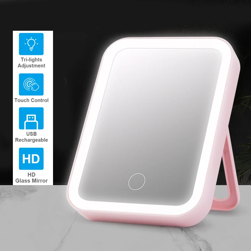 مرآة المكياج المزودة بمصباح ليد شاشة تعمل باللمس 3 ضوء المحمولة الدائمة للطي الغرور مرآة 5X مكبرة مستحضرات التجميل المرايا مع أضواء