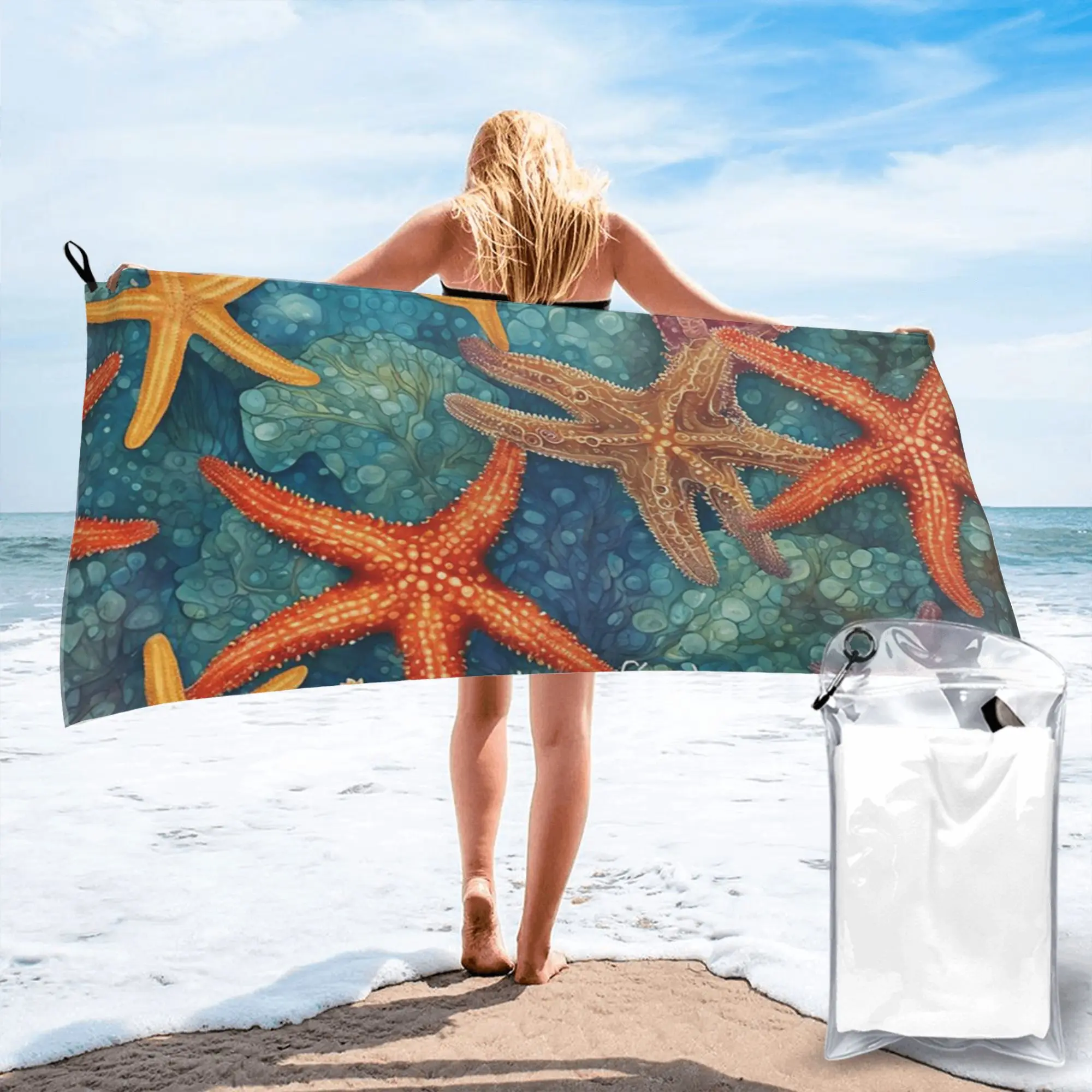 Starfish Beach Towel Soft Microfiber Quick Dry Absorbent Quick Towels For Swimming