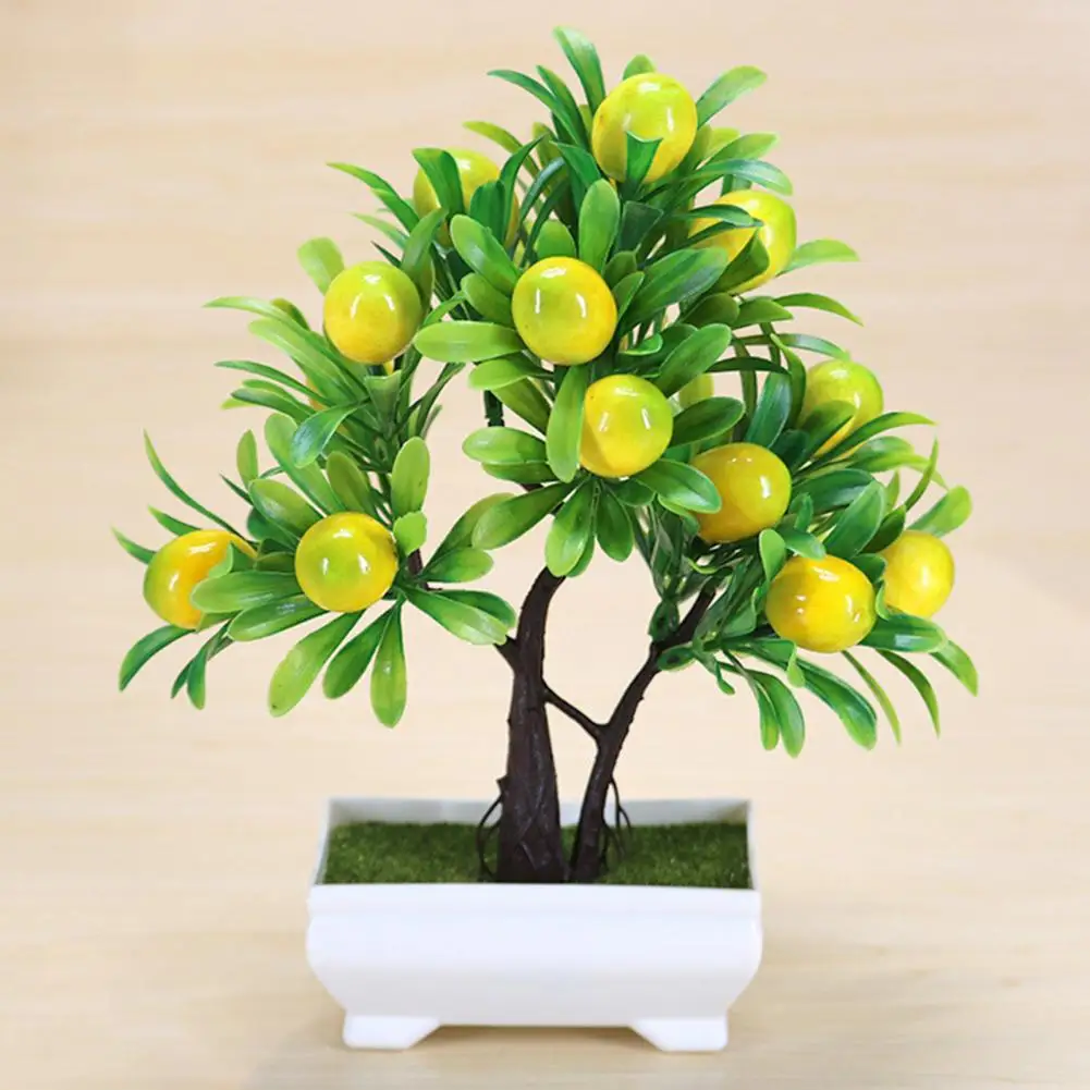 Artificial Fruits Lemon Apple Orange Simulated Bonsai Home Decoration Potted Plant Living Room Ornament Fake Tree Plants