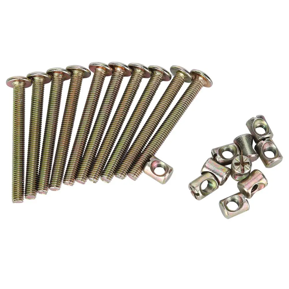 10pcs M6 6mm Carbon Steel Furniture Bolts Barrel Nuts Dowel Nut Connector Fasteners Fix Up Tools