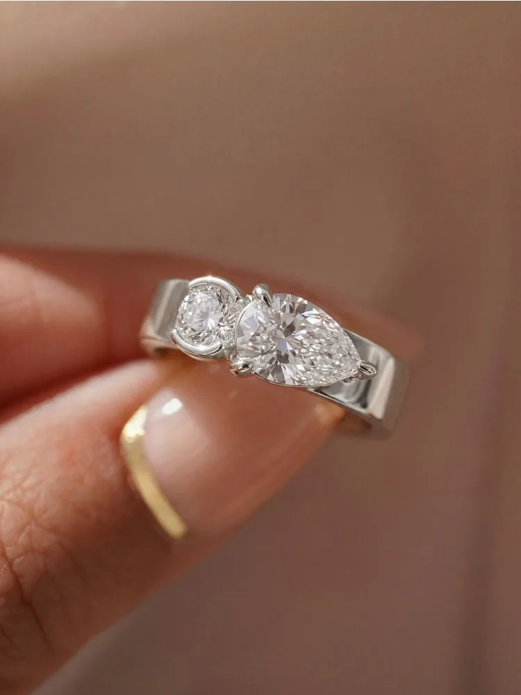Einfacher Runder Wassertropfen-Zirkonring für Damen 925 Sterling Silber Jubiläum Verlobung Hochzeit Luxus Hochwertiger Schmuck – Detail 3