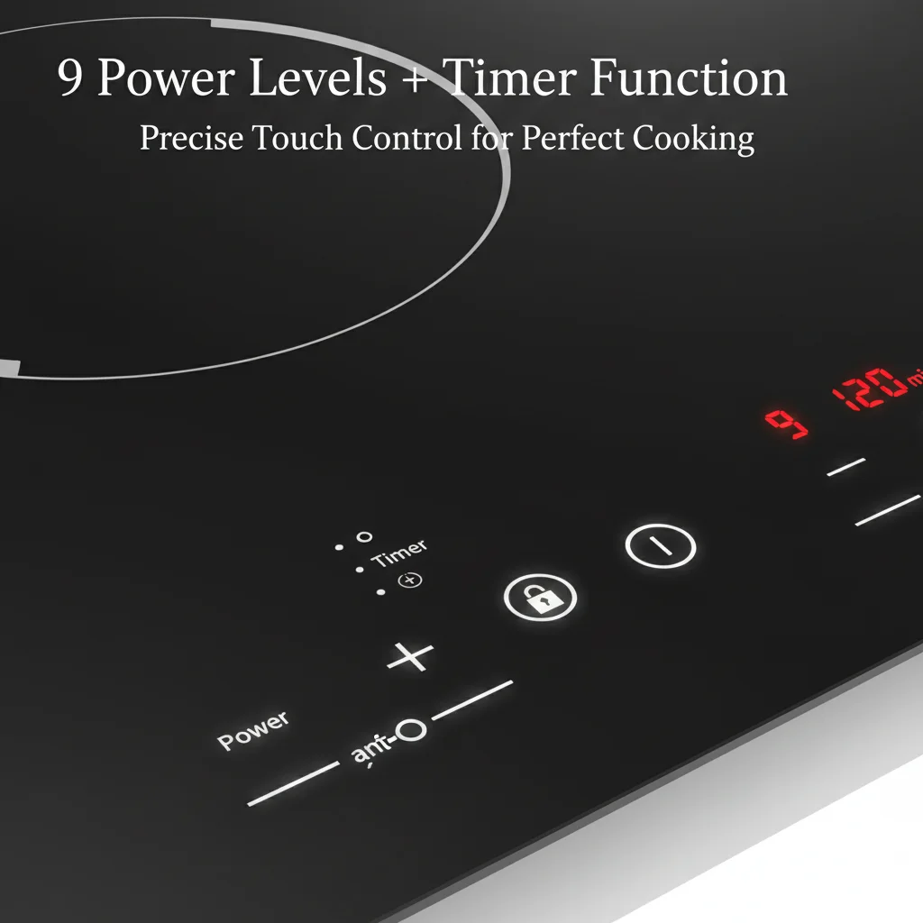 Placa de Cocina Eléctrica de Cerámica de 3000W y 4 Quemadores, 110V, 9 Niveles de Calentamiento, Control Táctil con Sensor, Estufa Radiante Integrada para Encimera con Bloqueo de Seguridad para Niños y Temporizador para Cocina (Sin Enchufe), Negra 4