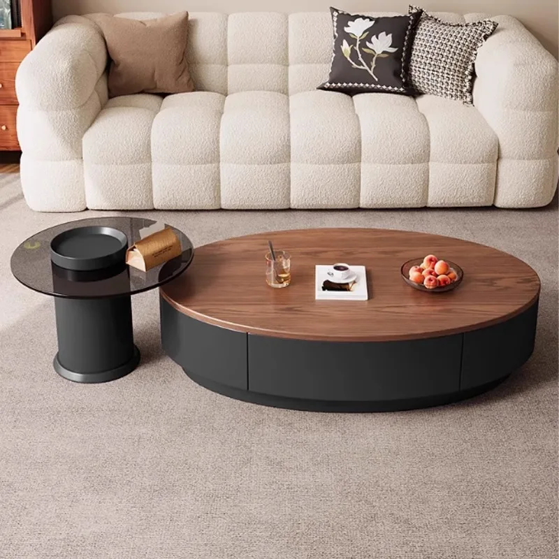 Einfacher mittelalterlicher ovaler kleiner Couchtisch aus massivem Holz, Haushalt, Wohnzimmer, leichter Luxus, kleine Wohnung