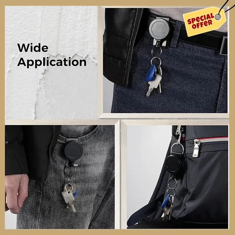 Стабильный выдвижной брелок для тяжелых условий эксплуатации с зажимом для ремня, 360° °   Выдвижной брелок для тяжелых условий эксплуатации с тросом и ключом R