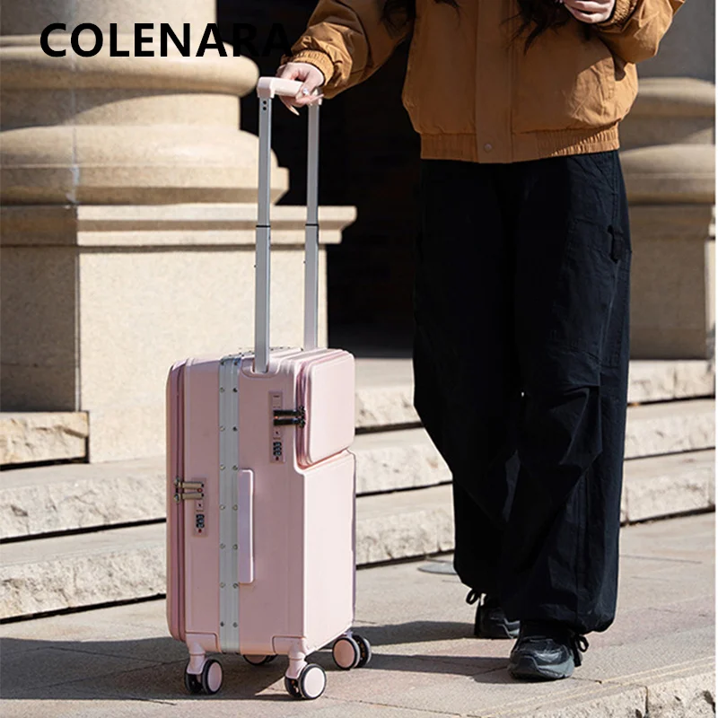 COLENARA Valigia con ruote ABS + scatola d'imbarco per PC Trolley da 20 "24 pollici con doppia apertura Bagagli multifunzione con ricarica USB