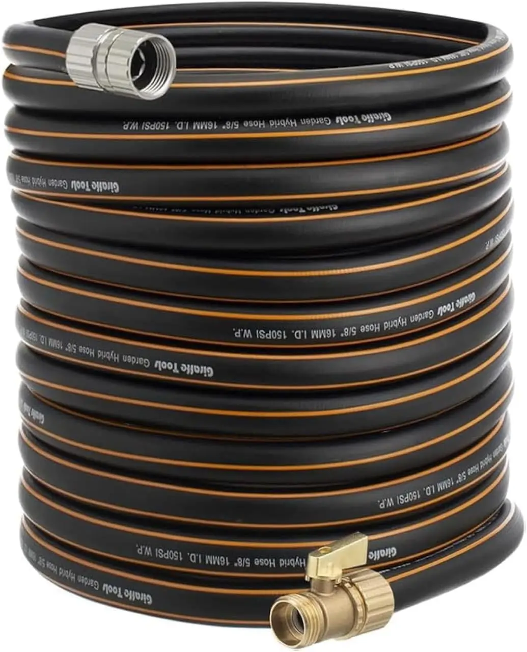 

Hybrid Garden Hose 75ft x 5/8", Male and Female Fittings with Shut off Valve, Flexible, Heavy Duty, Leakproof, Lightweight Wa