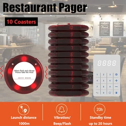 Restaurant Pager Food Truck 10 Coasters Buzzer Pagers Receiver Wireless Calling System For Bar Cafe Food Court Fast Food Shop