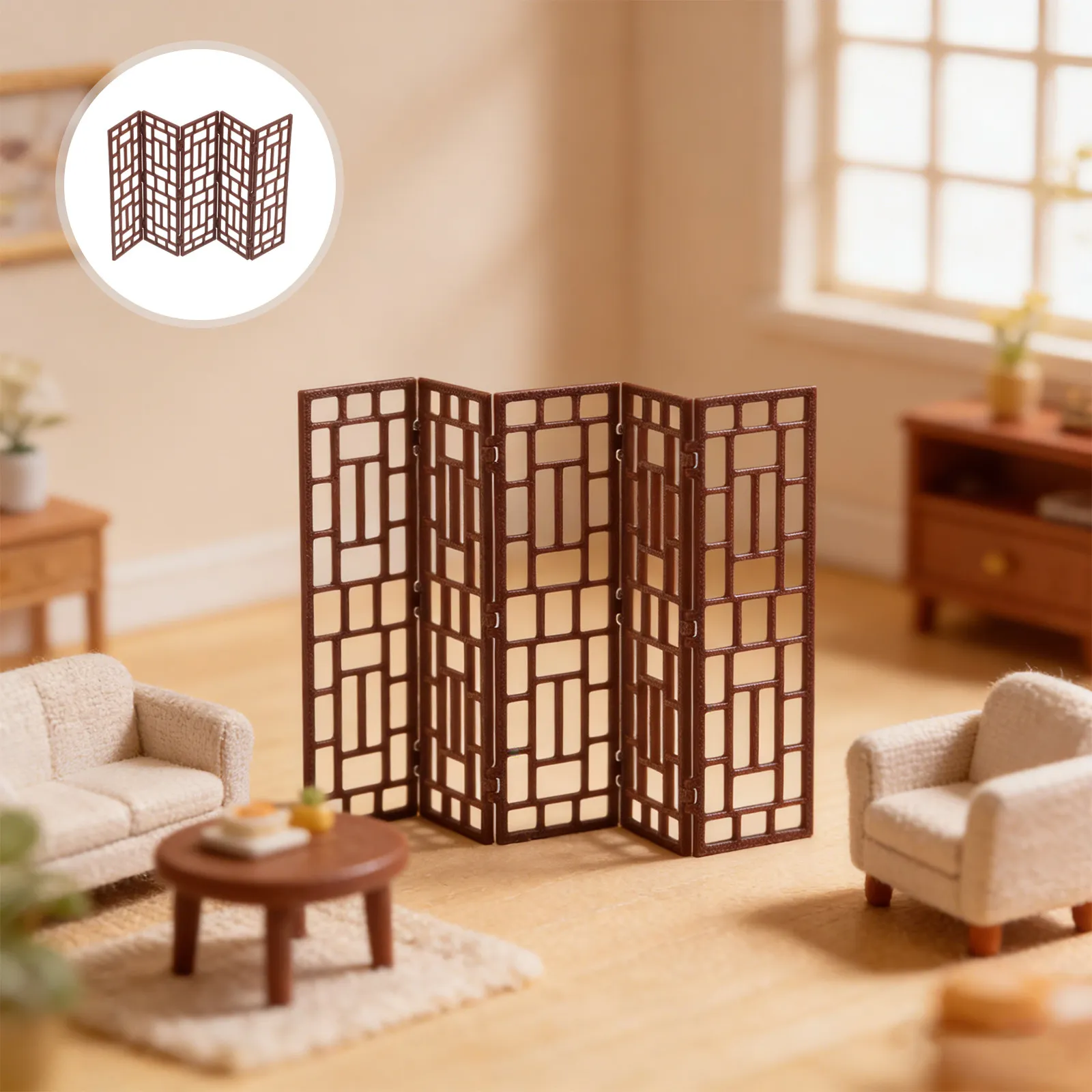 

Mini Folding Screen Divider 1:20 Scale Traditional Chinese Screen Vintage Oriental Miniature Room Divider Decor