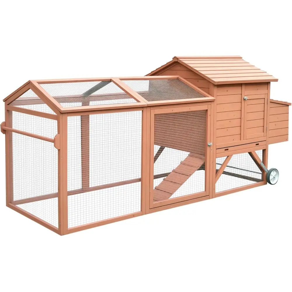

Wooden Hen House Poultry Cage Pen Portable with Wheels and Nesting Box, Backyard Outdoor Natural Chicken Cage