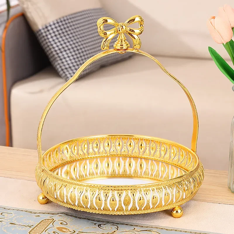 Modern Handle Mirror Fruit Tray Creative Home Decor Candy Dish for Living Room Coffee Table Snack Plate Ornament