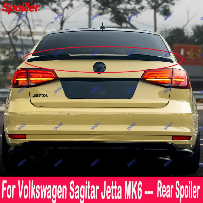 For 2012 - 2018 VW Volkswagen Sagitar Jetta MK6 Gloss Black / Carbon Fiber Trunk Lid Diffuser GT M4 Style Rear Spoiler