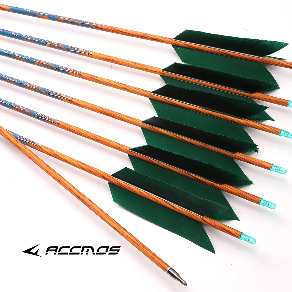 6/12/18/24 PC ID6.2mm ลูกศรคาร์บอนกระดูกสันหลัง 300 400 500 600 700 800 ขนนกธรรมชาติ Arrow สําหรับ Bow Archey เกมส์ยิงอุปกรณ์เสริม