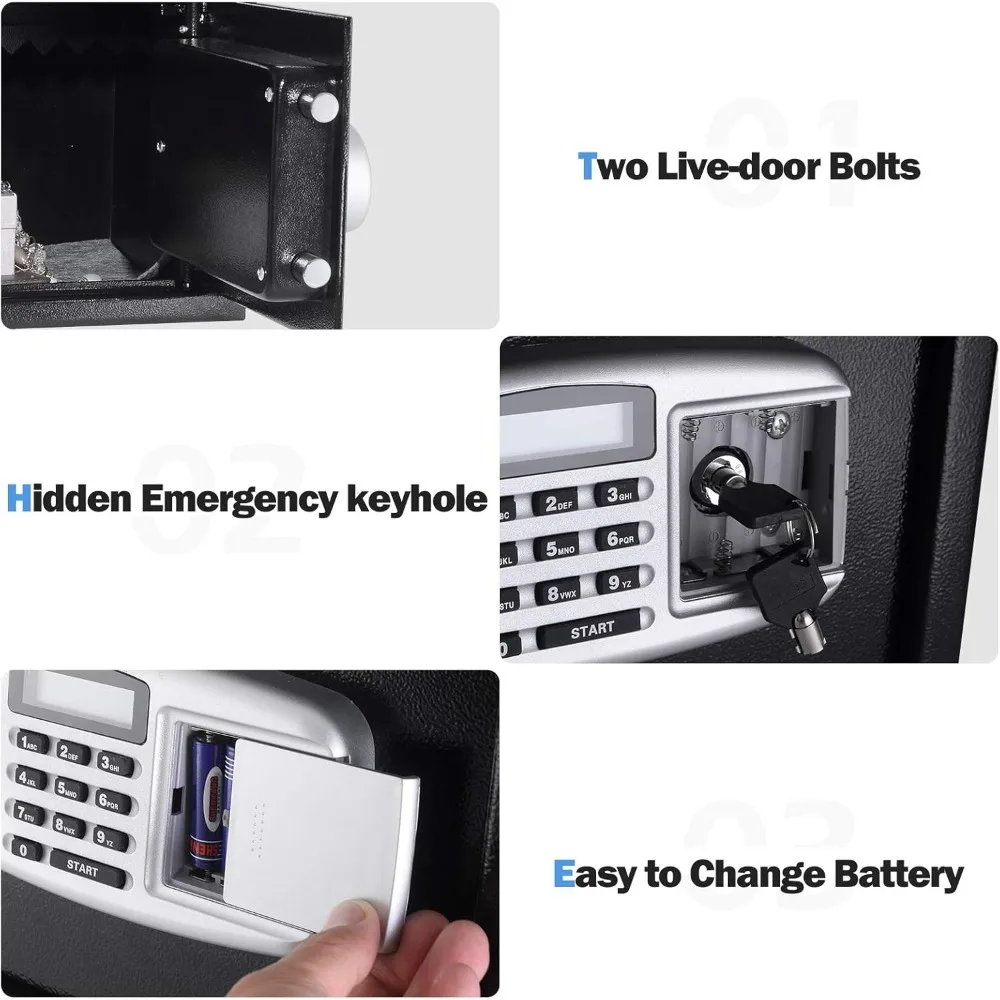 آمن رقمي مع مفاتيح طوارئ وفتحة إيداع، صندوق خزنة إلكتروني لمسدس مستندات مجوهرات النقود النقدية، فتحة قطرة Saf