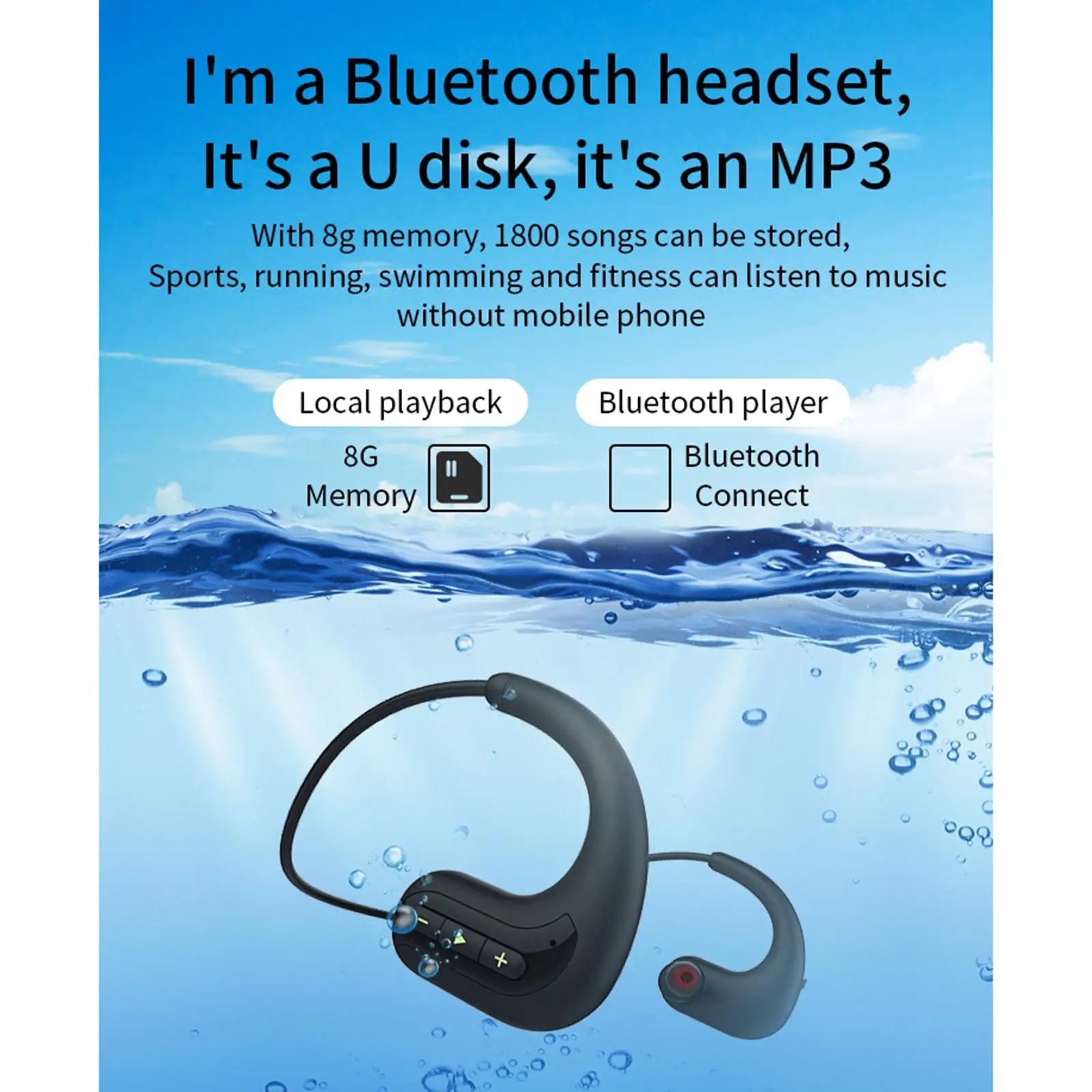 0 Earphones Waterproof IPX8 Swimming Headphones with Microphone