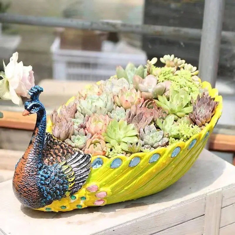 

Creative Peacock Flower Pot Resin Meaty Flower Pot Desktop Decoration Vase Crafts Planting Storage Shelf Tray Combination